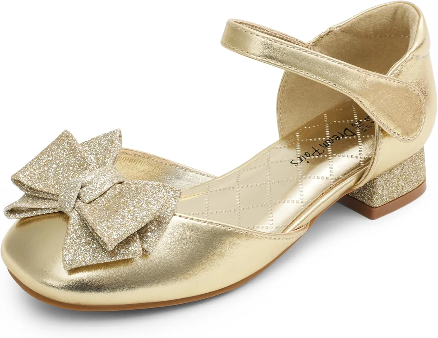 DREAM PAIRS Girls Dress Shoes Closed Toe Low Heels Ankle Strap Bow Ballet Wedding Party Sandals Princess Flower Shoes