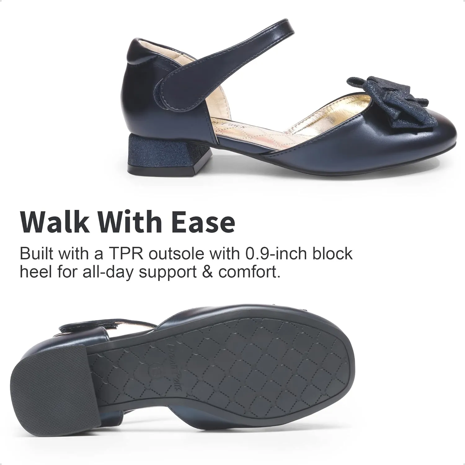DREAM PAIRS Girls Dress Shoes Closed Toe Low Heels Ankle Strap Bow Ballet Wedding Party Sandals Princess Flower Shoes