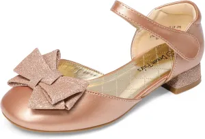 DREAM PAIRS Girls Dress Shoes Closed Toe Low Heels Ankle Strap Bow Ballet Wedding Party Sandals Princess Flower Shoes