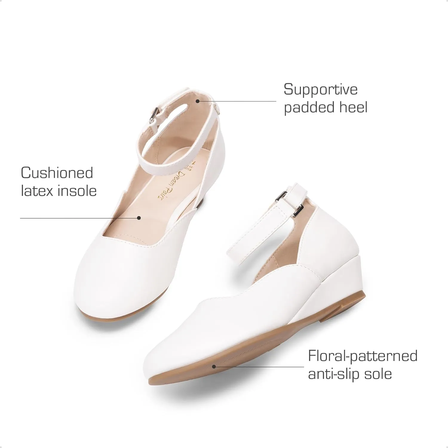 DREAM PAIRS Girls Dress Shoes Low Wedge Heels Ankle Strap Wedding Flower Party Pump for Toddler Little Big Kid