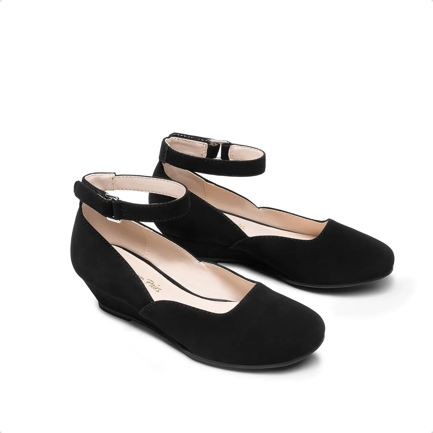 DREAM PAIRS Girls Dress Shoes Low Wedge Heels Ankle Strap Wedding Flower Party Pump for Toddler Little Big Kid