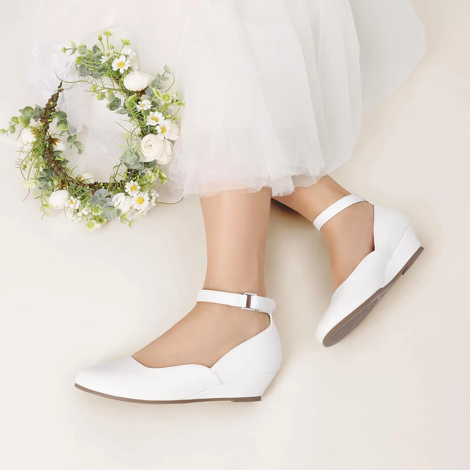 DREAM PAIRS Girls Dress Shoes Low Wedge Heels Ankle Strap Wedding Flower Party Pump for Toddler Little Big Kid