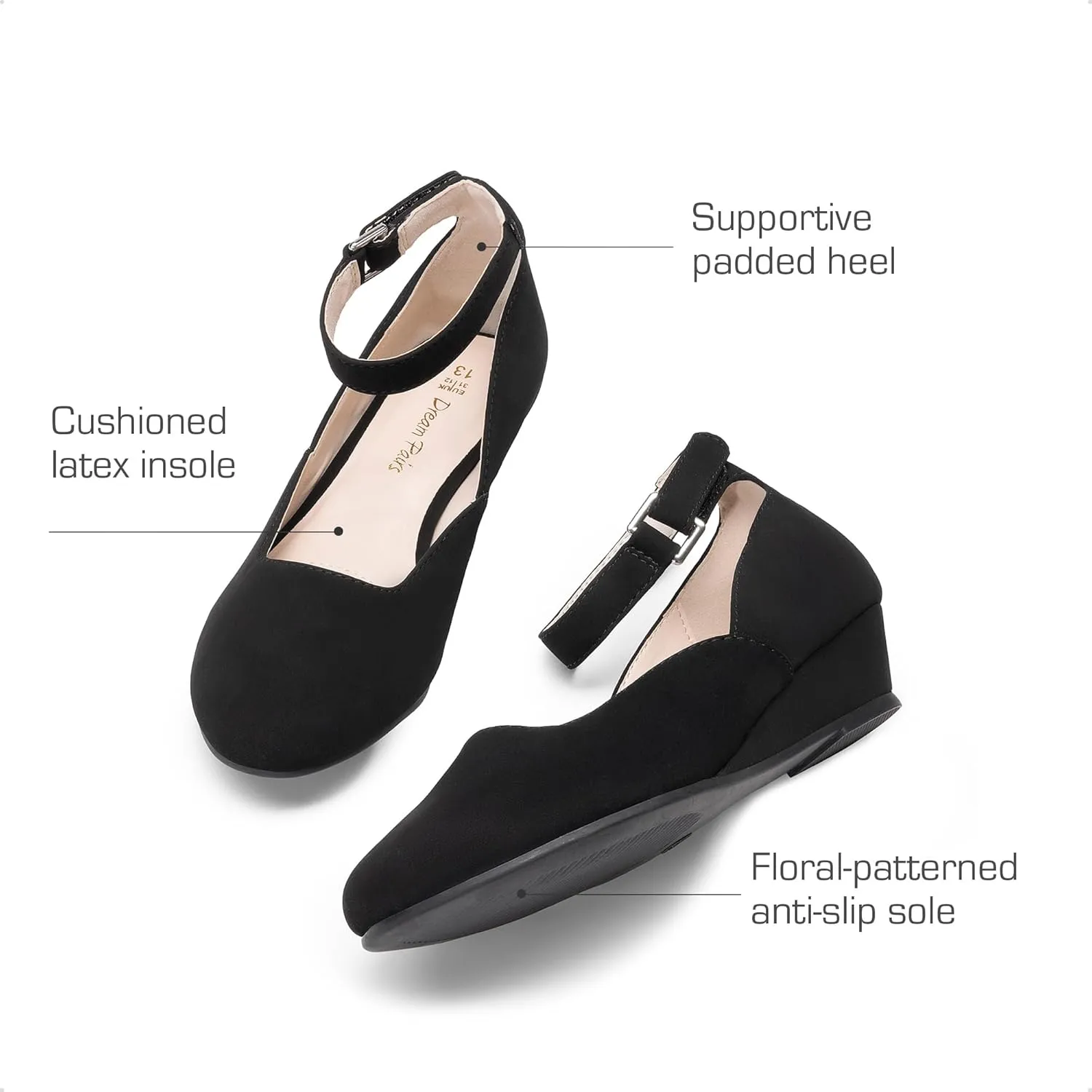 DREAM PAIRS Girls Dress Shoes Low Wedge Heels Ankle Strap Wedding Flower Party Pump for Toddler Little Big Kid