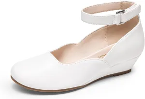 DREAM PAIRS Girls Dress Shoes Low Wedge Heels Ankle Strap Wedding Flower Party Pump for Toddler Little Big Kid