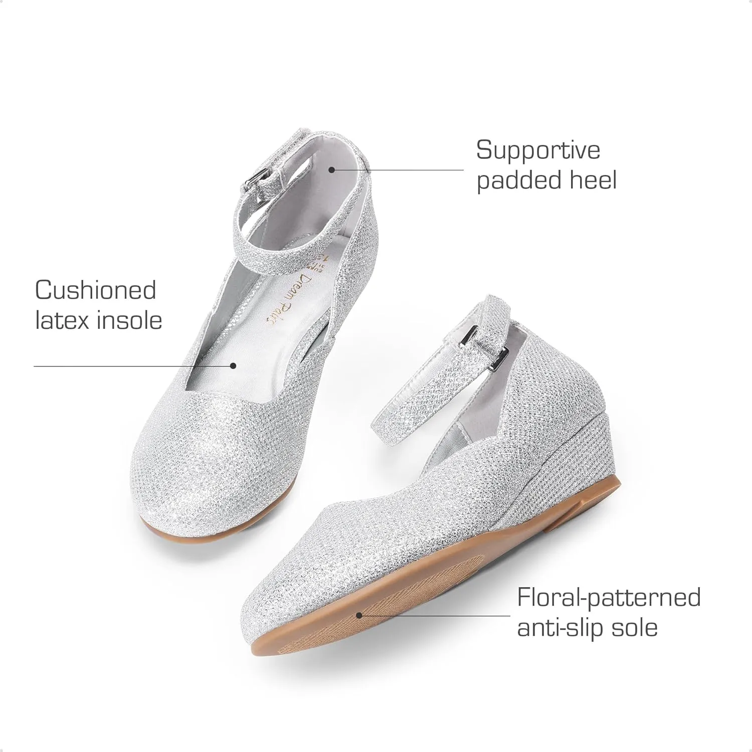 DREAM PAIRS Girls Dress Shoes Low Wedge Heels Ankle Strap Wedding Flower Party Pump for Toddler Little Big Kid