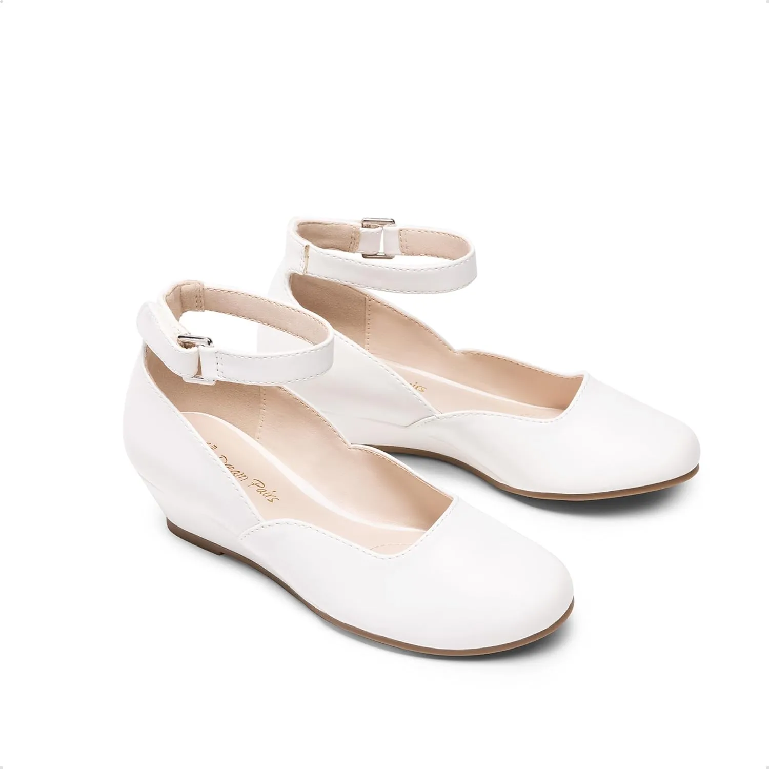 DREAM PAIRS Girls Dress Shoes Low Wedge Heels Ankle Strap Wedding Flower Party Pump for Toddler Little Big Kid