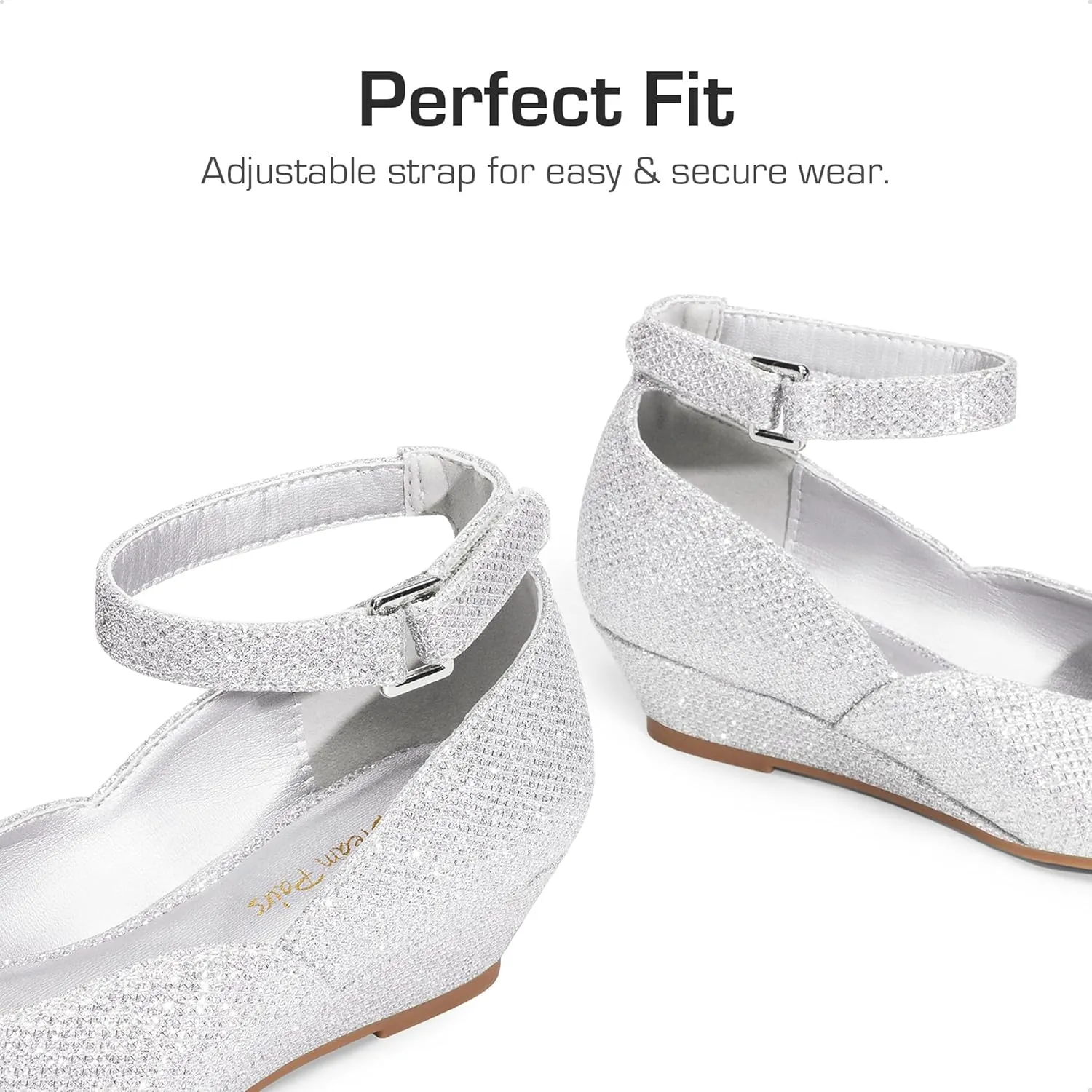 DREAM PAIRS Girls Dress Shoes Low Wedge Heels Ankle Strap Wedding Flower Party Pump for Toddler Little Big Kid