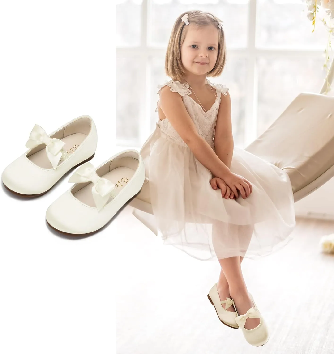 DREAM PAIRS Girls Dress Shoes Mary Jane Flower Girl Bow Ballet Flats for Wedding Party Toddler/Little Kid