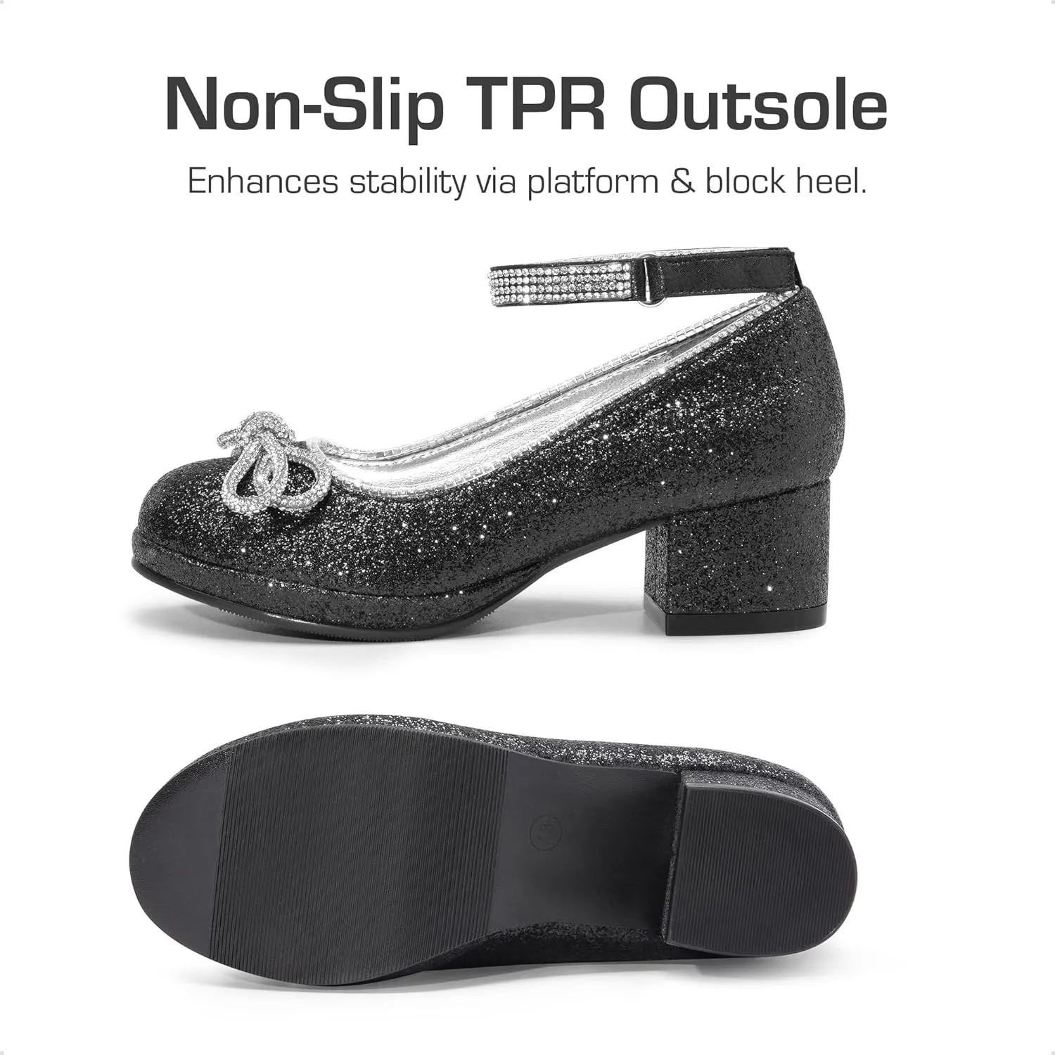 DREAM PAIRS Girls Dress Shoes Platform Chunky Heel Ankle Strap Princess Flats Flower Party Wedding Pump for Little Big Kid