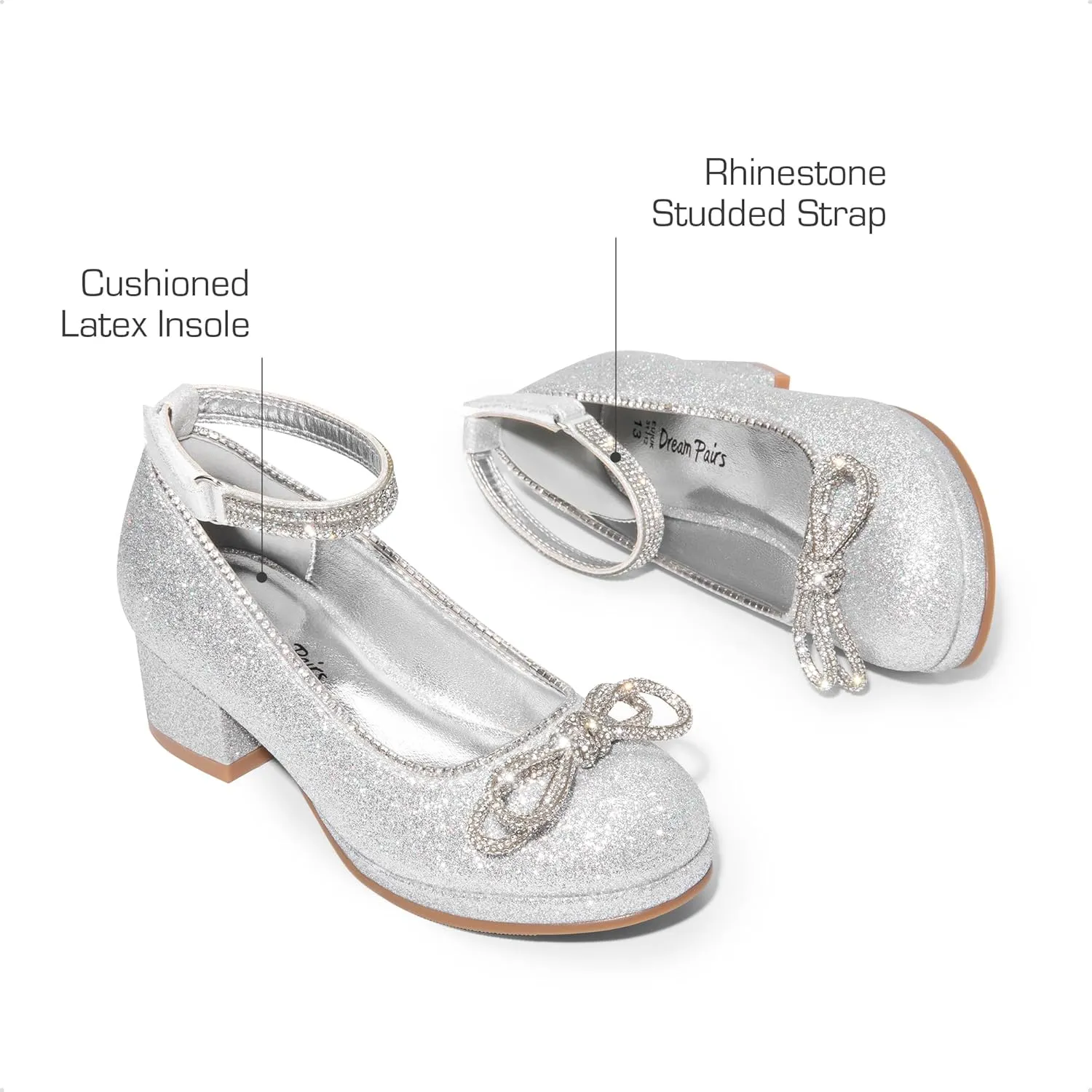 DREAM PAIRS Girls Dress Shoes Platform Chunky Heel Ankle Strap Princess Flats Flower Party Wedding Pump for Little Big Kid