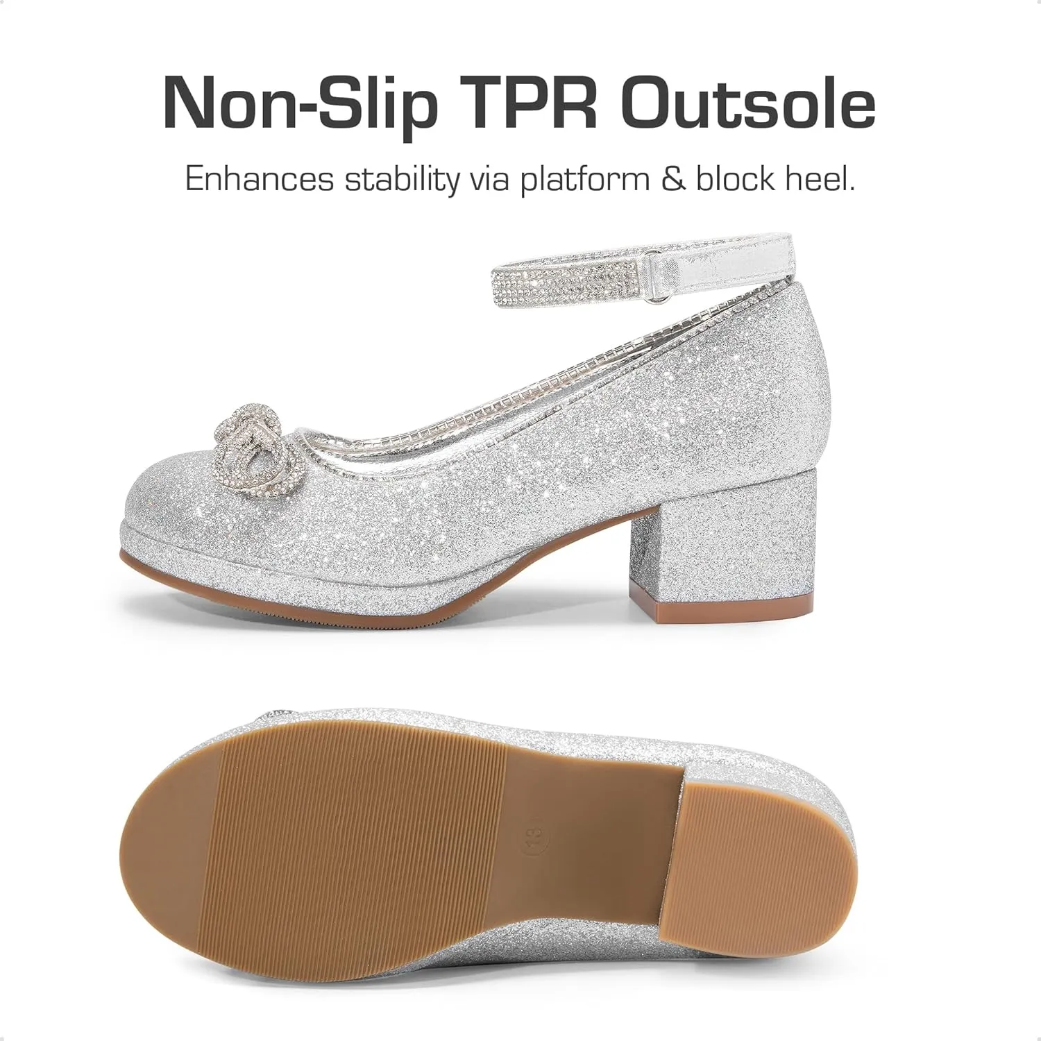 DREAM PAIRS Girls Dress Shoes Platform Chunky Heel Ankle Strap Princess Flats Flower Party Wedding Pump for Little Big Kid