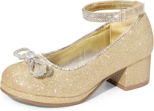 DREAM PAIRS Girls Dress Shoes Platform Chunky Heel Ankle Strap Princess Flats Flower Party Wedding Pump for Little Big Kid