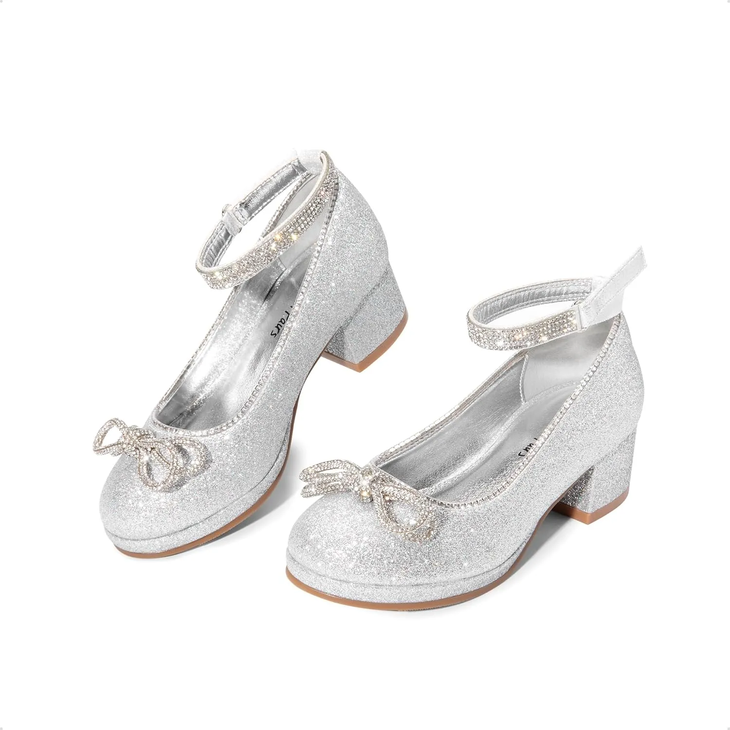 DREAM PAIRS Girls Dress Shoes Platform Chunky Heel Ankle Strap Princess Flats Flower Party Wedding Pump for Little Big Kid