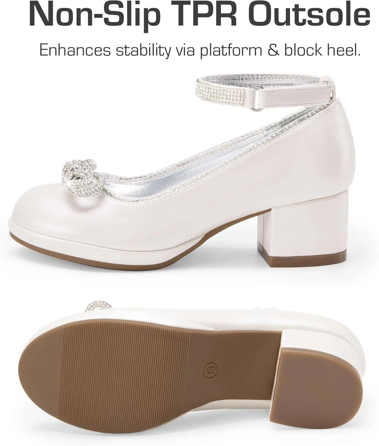 DREAM PAIRS Girls Dress Shoes Platform Chunky Heel Ankle Strap Princess Flats Flower Party Wedding Pump for Little Big Kid