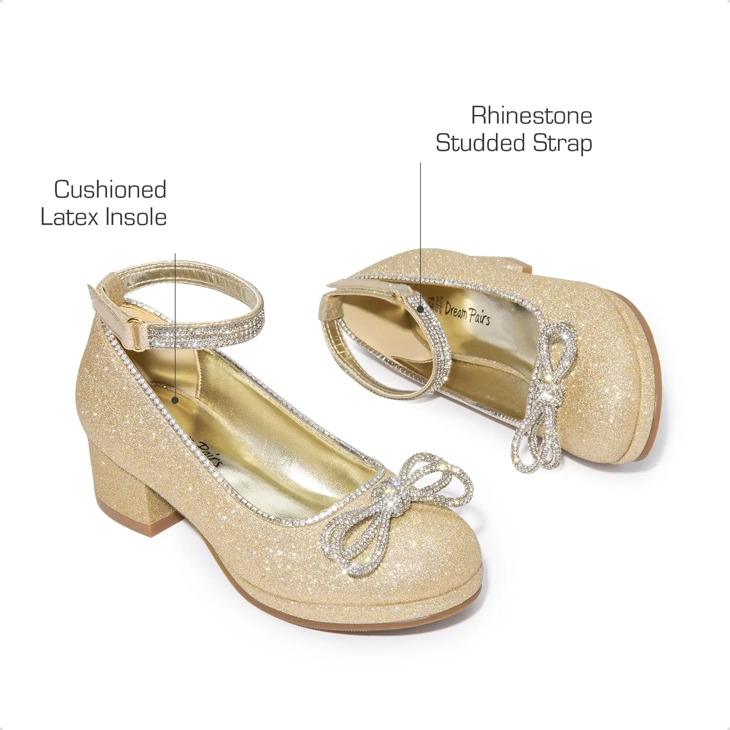 DREAM PAIRS Girls Dress Shoes Platform Chunky Heel Ankle Strap Princess Flats Flower Party Wedding Pump for Little Big Kid