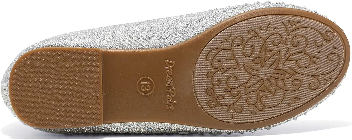 DREAM PAIRS Girls Dress Shoes Slip-on Rhinestone Glitter Ballet Flats for Wedding, Party, Birthday, Prom, Little Kid/Big Kid