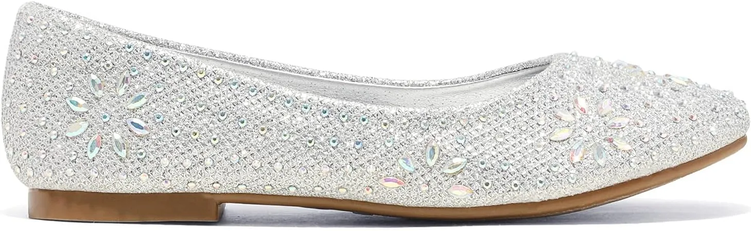 DREAM PAIRS Girls Dress Shoes Slip-on Rhinestone Glitter Ballet Flats for Wedding, Party, Birthday, Prom, Little Kid/Big Kid