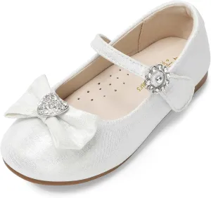 DREAM PAIRS Girls Mary Jane Dress Shoes for Toddler Heart Rhinestone Front Bow Ballerina Flat (Toddler/Little Kid)