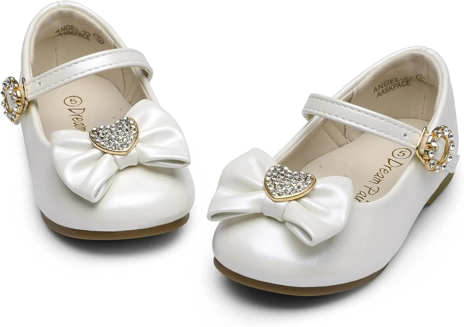 DREAM PAIRS Girls Mary Jane Dress Shoes for Toddler Heart Rhinestone Front Bow Ballerina Flat (Toddler/Little Kid)