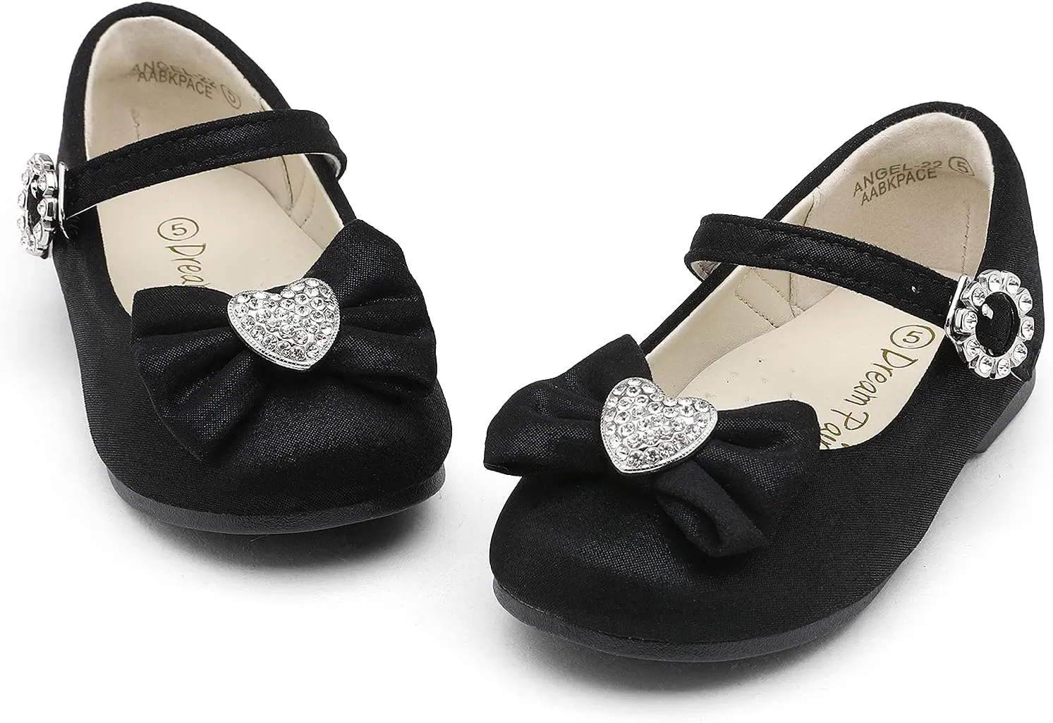 DREAM PAIRS Girls Mary Jane Dress Shoes for Toddler Heart Rhinestone Front Bow Ballerina Flat (Toddler/Little Kid)