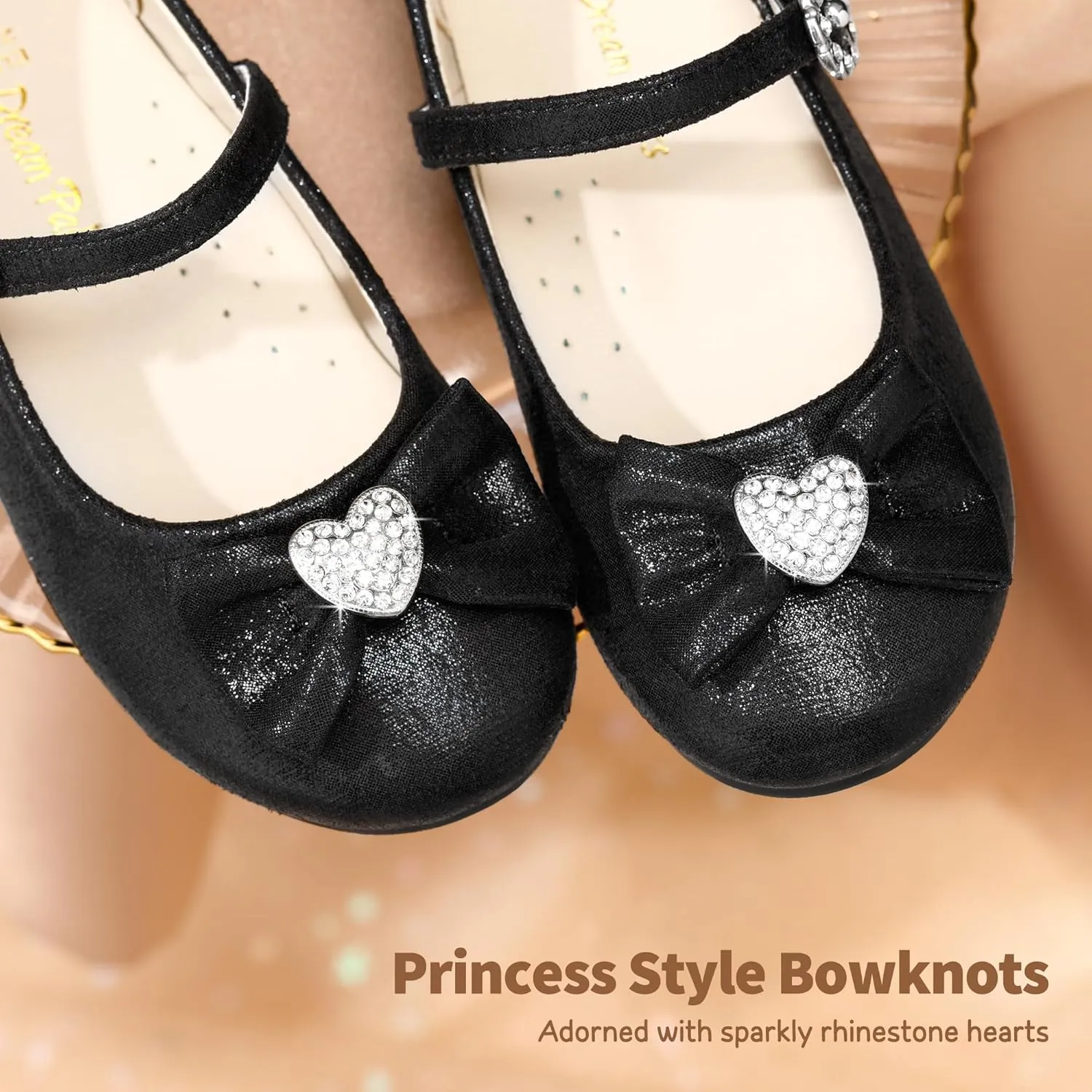 DREAM PAIRS Girls Mary Jane Dress Shoes for Toddler Heart Rhinestone Front Bow Ballerina Flat (Toddler/Little Kid)
