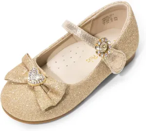 DREAM PAIRS Girls Mary Jane Dress Shoes for Toddler Heart Rhinestone Front Bow Ballerina Flat (Toddler/Little Kid)