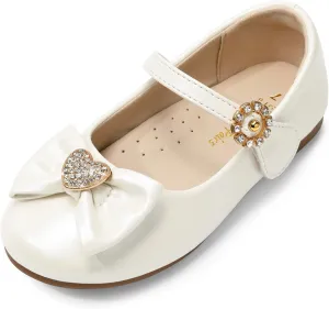 DREAM PAIRS Girls Mary Jane Dress Shoes for Toddler Heart Rhinestone Front Bow Ballerina Flat (Toddler/Little Kid)