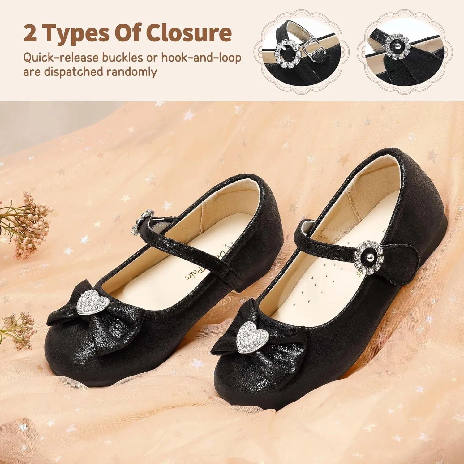 DREAM PAIRS Girls Mary Jane Dress Shoes for Toddler Heart Rhinestone Front Bow Ballerina Flat (Toddler/Little Kid)