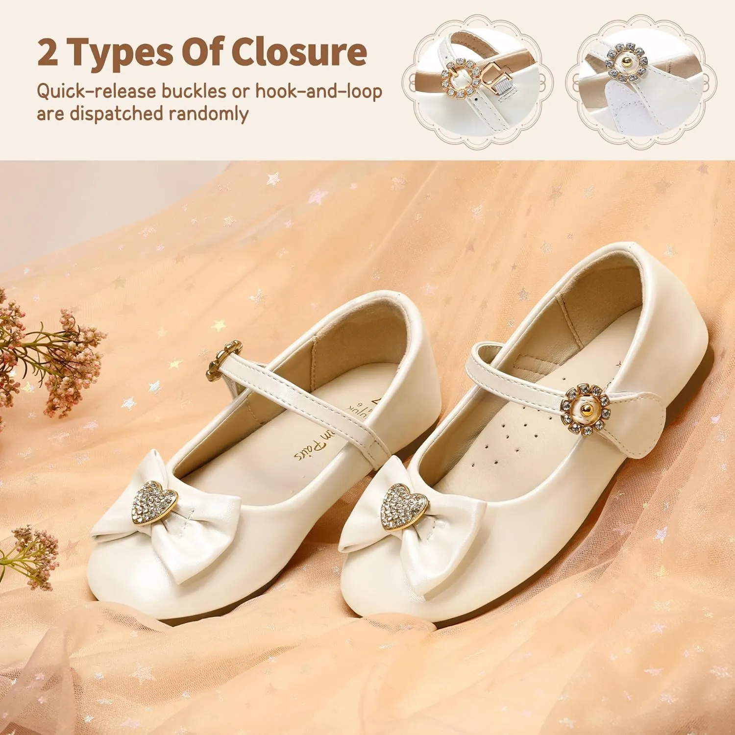 DREAM PAIRS Girls Mary Jane Dress Shoes for Toddler Heart Rhinestone Front Bow Ballerina Flat (Toddler/Little Kid)