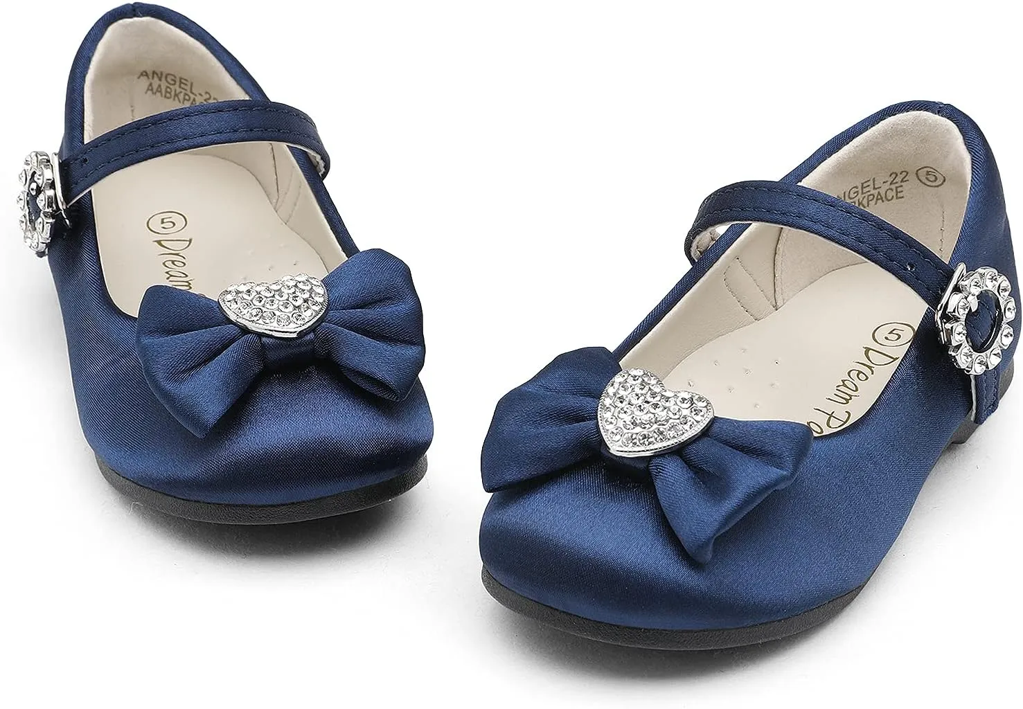 DREAM PAIRS Girls Mary Jane Dress Shoes for Toddler Heart Rhinestone Front Bow Ballerina Flat (Toddler/Little Kid)