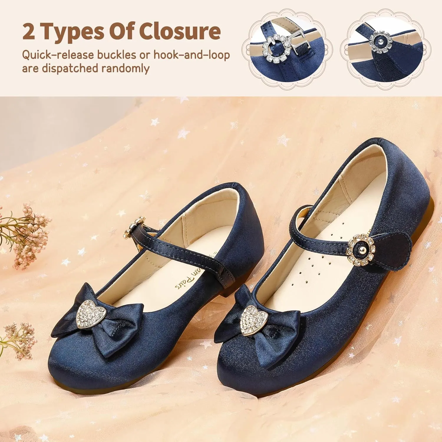 DREAM PAIRS Girls Mary Jane Dress Shoes for Toddler Heart Rhinestone Front Bow Ballerina Flat (Toddler/Little Kid)
