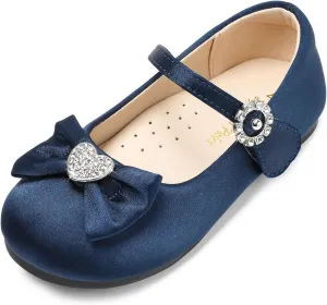 DREAM PAIRS Girls Mary Jane Dress Shoes for Toddler Heart Rhinestone Front Bow Ballerina Flat (Toddler/Little Kid)