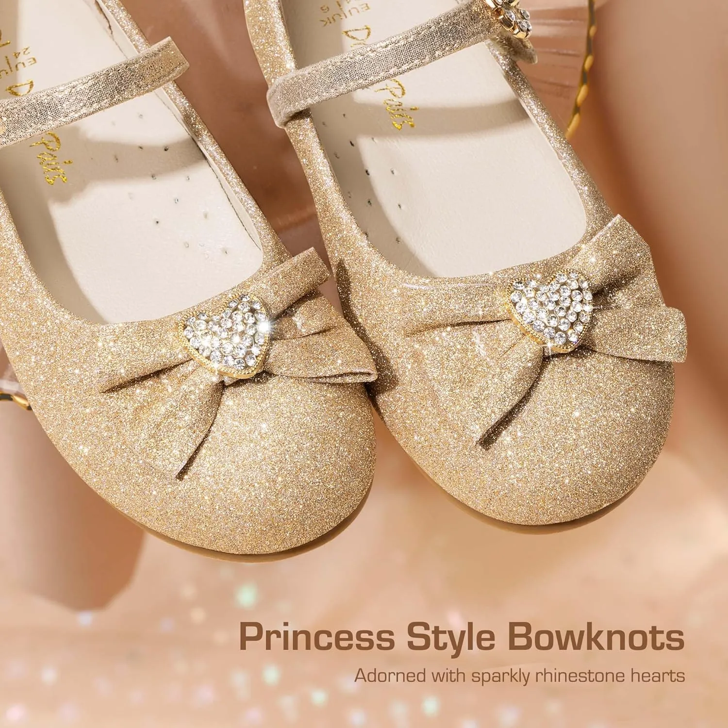 DREAM PAIRS Girls Mary Jane Dress Shoes for Toddler Heart Rhinestone Front Bow Ballerina Flat (Toddler/Little Kid)