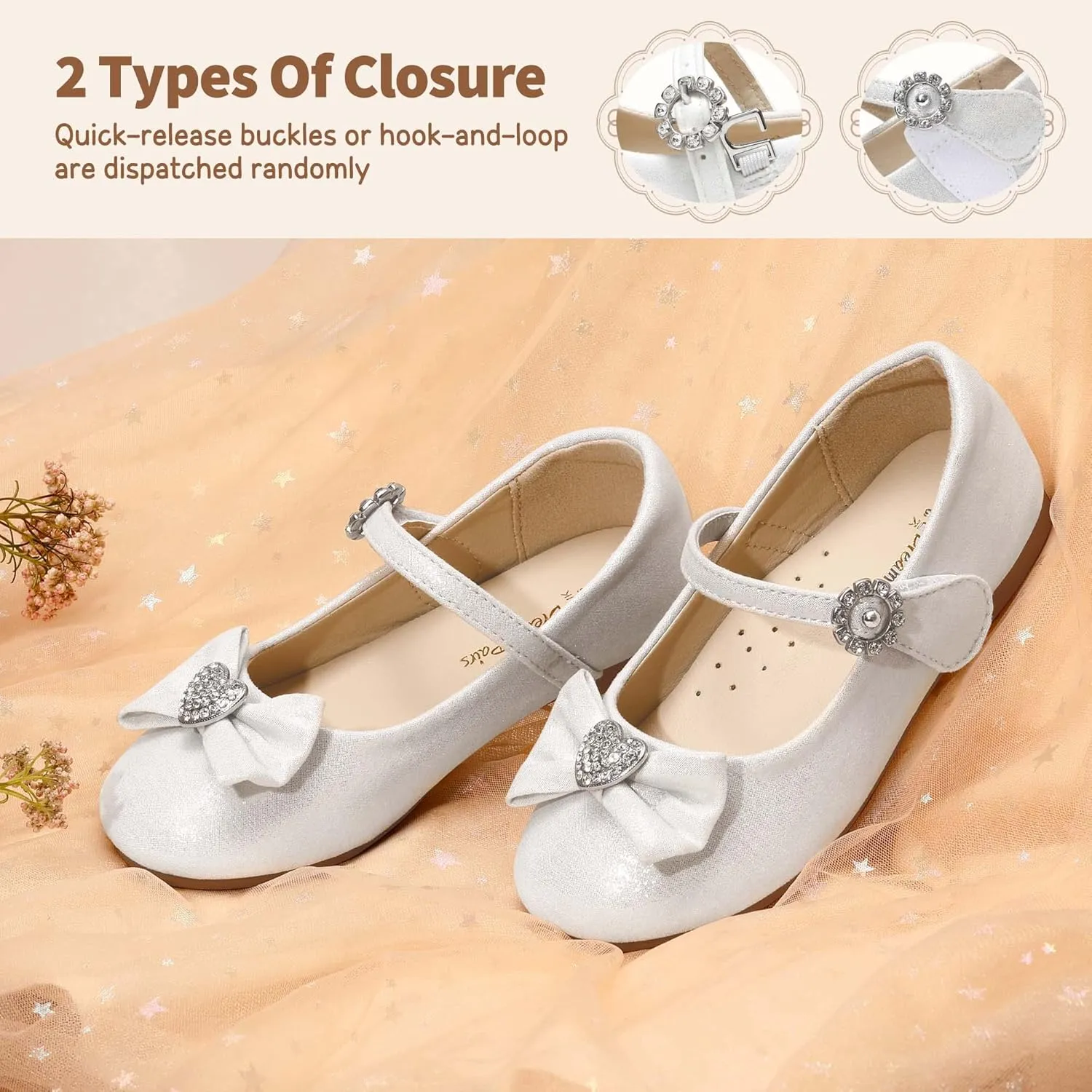 DREAM PAIRS Girls Mary Jane Dress Shoes for Toddler Heart Rhinestone Front Bow Ballerina Flat (Toddler/Little Kid)