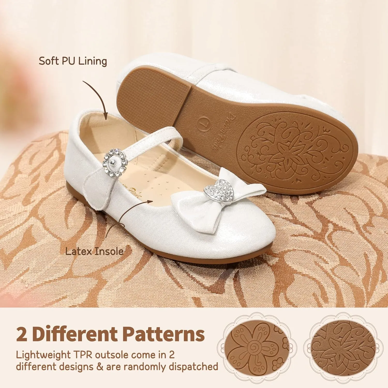 DREAM PAIRS Girls Mary Jane Dress Shoes for Toddler Heart Rhinestone Front Bow Ballerina Flat (Toddler/Little Kid)