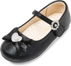 DREAM PAIRS Girls Mary Jane Dress Shoes for Toddler Heart Rhinestone Front Bow Ballerina Flat (Toddler/Little Kid)