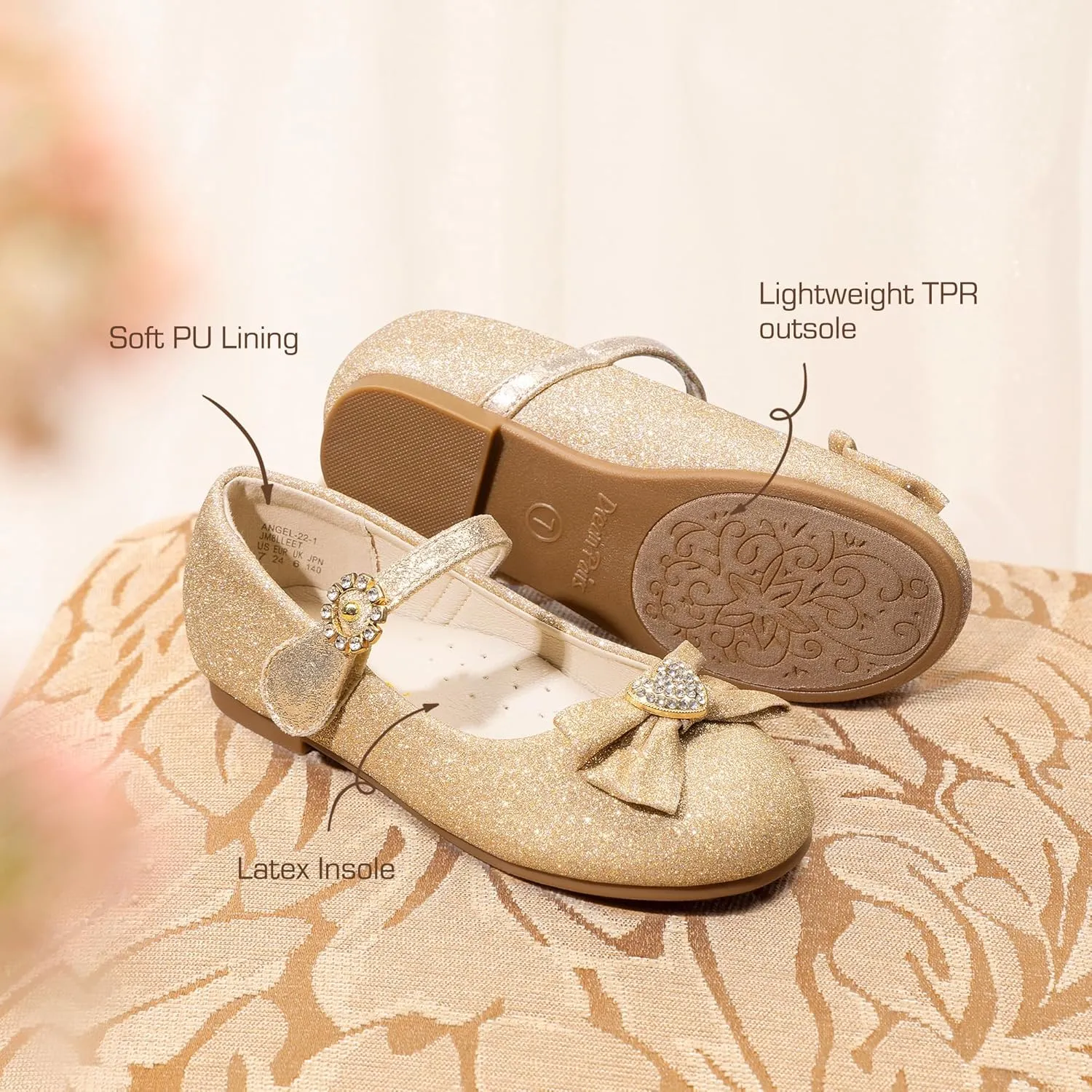 DREAM PAIRS Girls Mary Jane Dress Shoes for Toddler Heart Rhinestone Front Bow Ballerina Flat (Toddler/Little Kid)