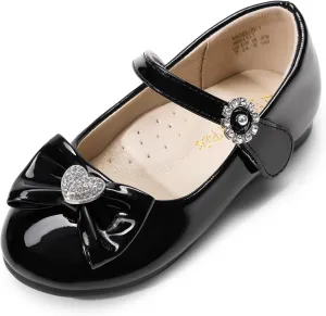 DREAM PAIRS Girls Mary Jane Dress Shoes for Toddler Heart Rhinestone Front Bow Ballerina Flat (Toddler/Little Kid)