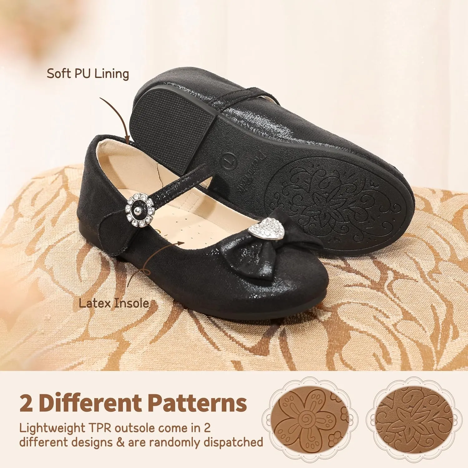 DREAM PAIRS Girls Mary Jane Dress Shoes for Toddler Heart Rhinestone Front Bow Ballerina Flat (Toddler/Little Kid)