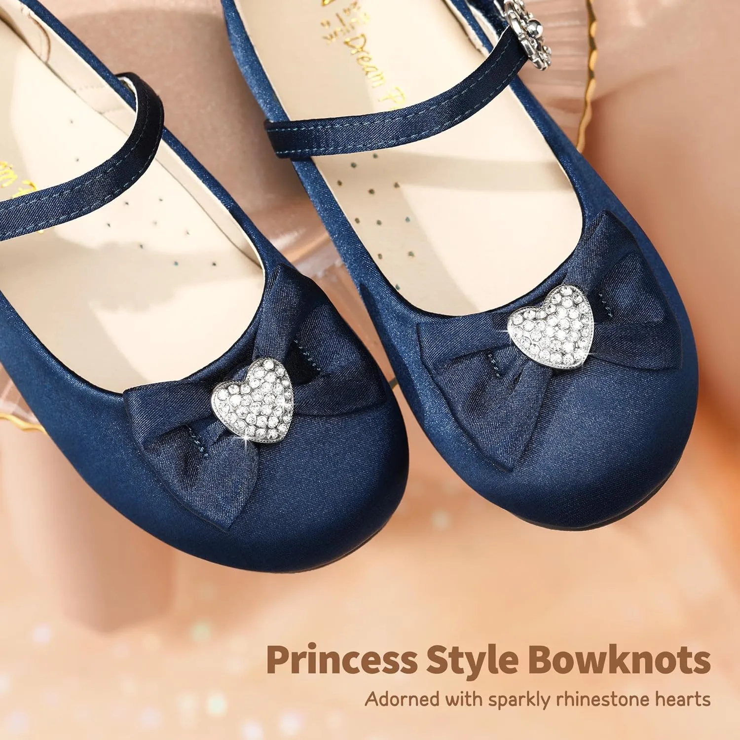 DREAM PAIRS Girls Mary Jane Dress Shoes for Toddler Heart Rhinestone Front Bow Ballerina Flat (Toddler/Little Kid)