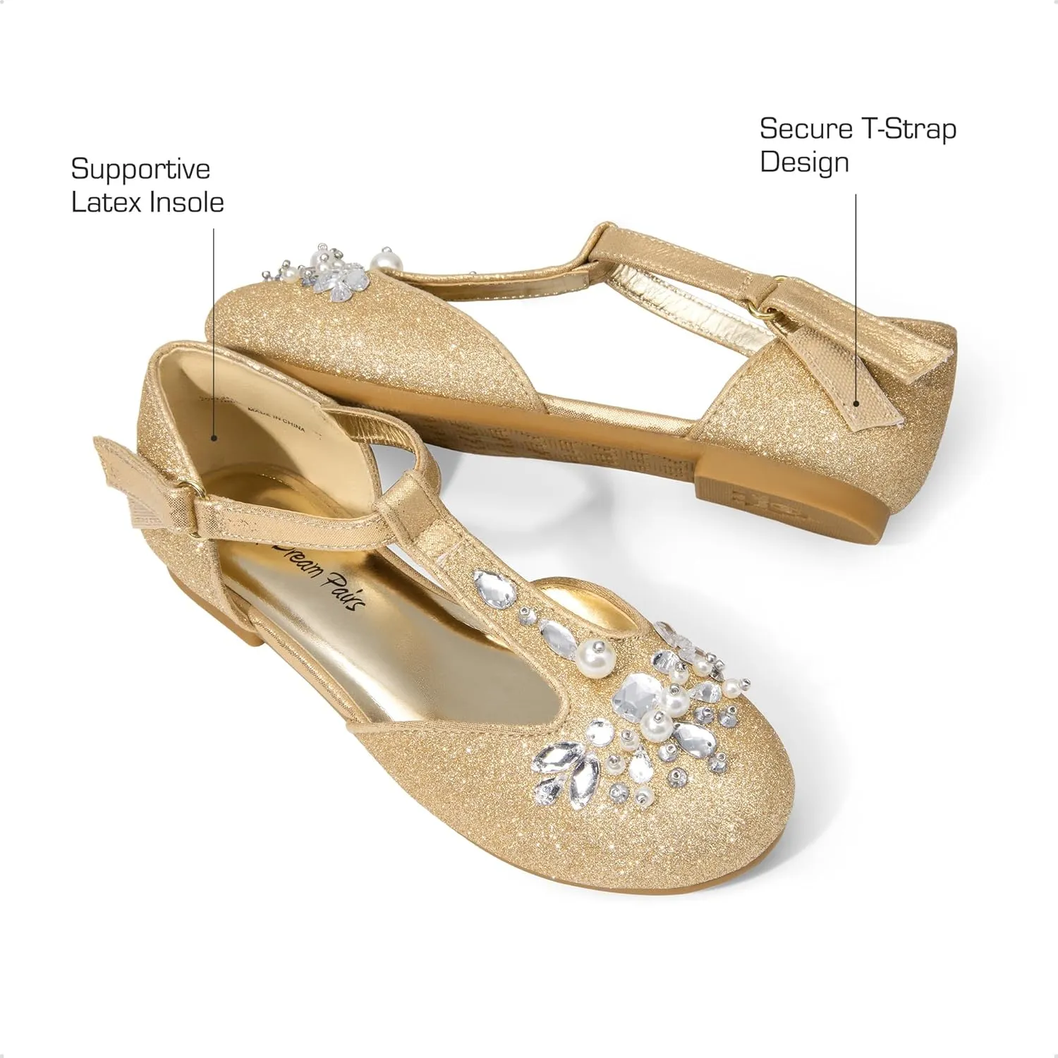 DREAM PAIRS Girls Mary Jane Dress Shoes Pearl T-Strap Party Flower Wedding Princess Flats for Toddler Little Big Kid