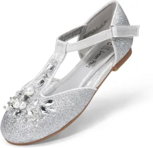 DREAM PAIRS Girls Mary Jane Dress Shoes Pearl T-Strap Party Flower Wedding Princess Flats for Toddler Little Big Kid