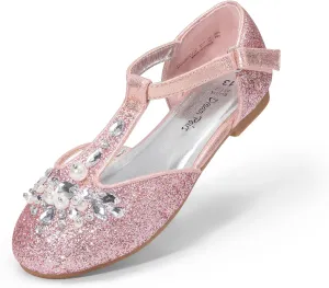 DREAM PAIRS Girls Mary Jane Dress Shoes Pearl T-Strap Party Flower Wedding Princess Flats for Toddler Little Big Kid