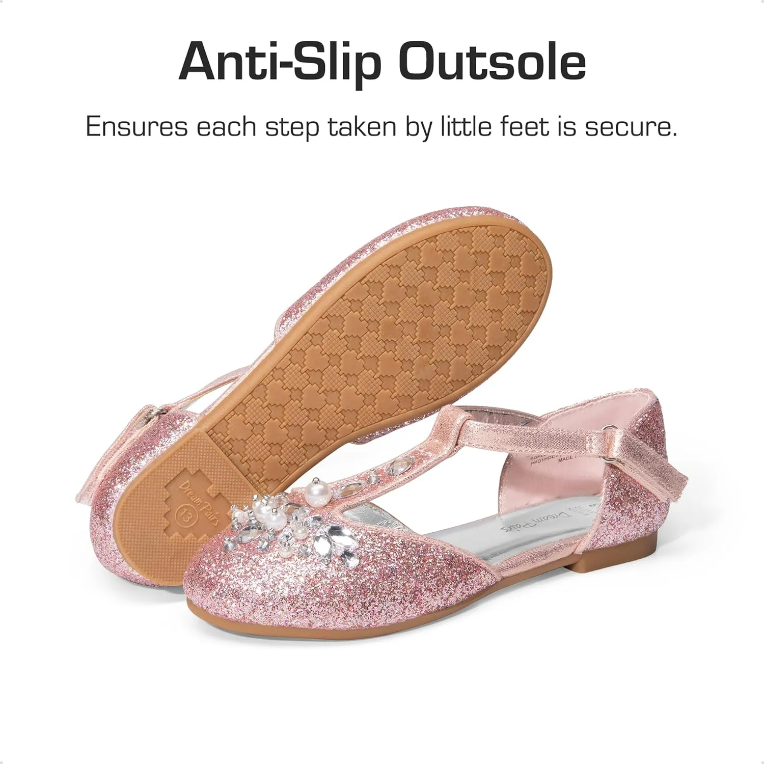 DREAM PAIRS Girls Mary Jane Dress Shoes Pearl T-Strap Party Flower Wedding Princess Flats for Toddler Little Big Kid