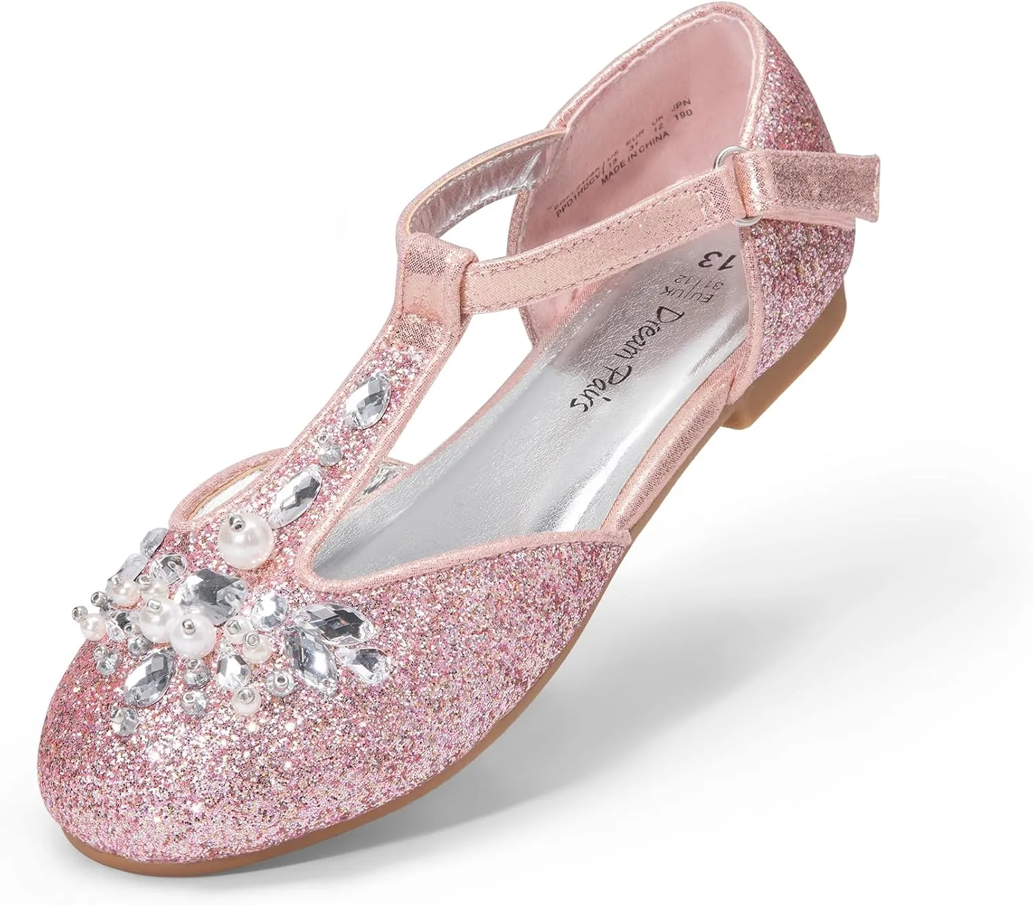 DREAM PAIRS Girls Mary Jane Dress Shoes Pearl T-Strap Party Flower Wedding Princess Flats for Toddler Little Big Kid