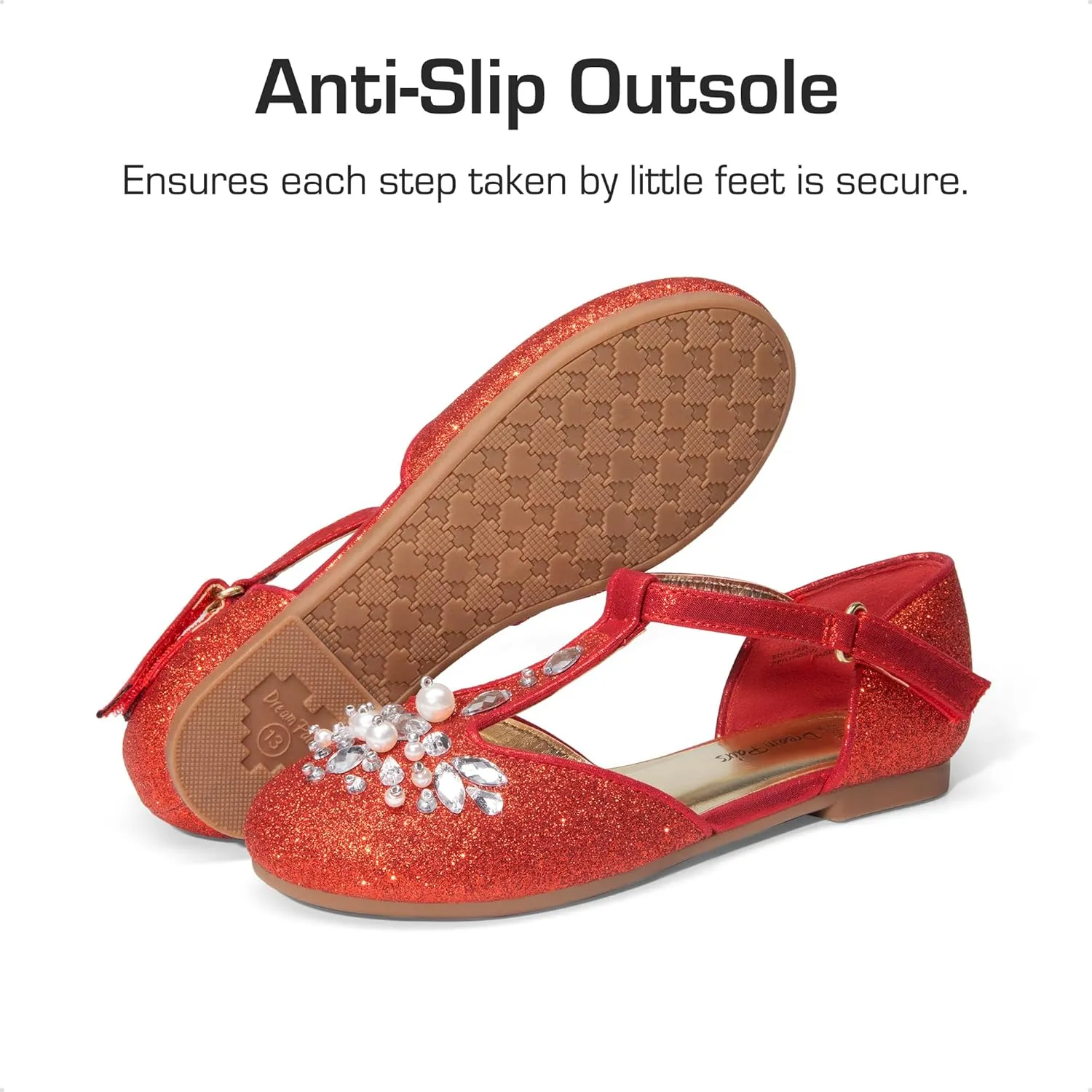 DREAM PAIRS Girls Mary Jane Dress Shoes Pearl T-Strap Party Flower Wedding Princess Flats for Toddler Little Big Kid
