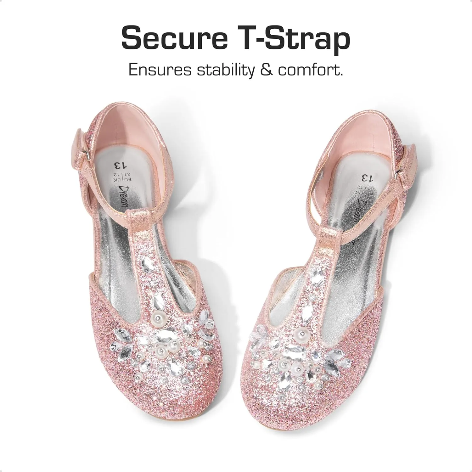 DREAM PAIRS Girls Mary Jane Dress Shoes Pearl T-Strap Party Flower Wedding Princess Flats for Toddler Little Big Kid
