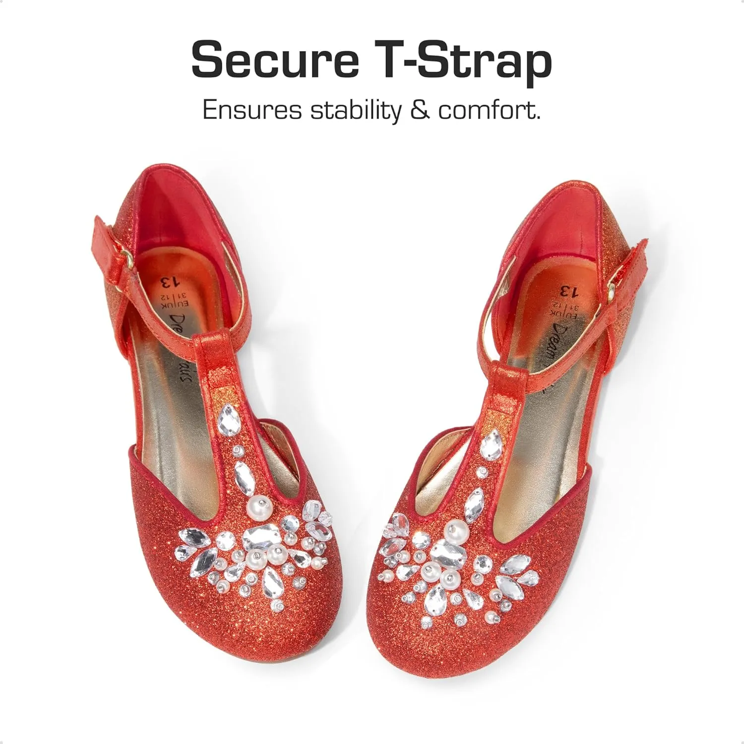 DREAM PAIRS Girls Mary Jane Dress Shoes Pearl T-Strap Party Flower Wedding Princess Flats for Toddler Little Big Kid