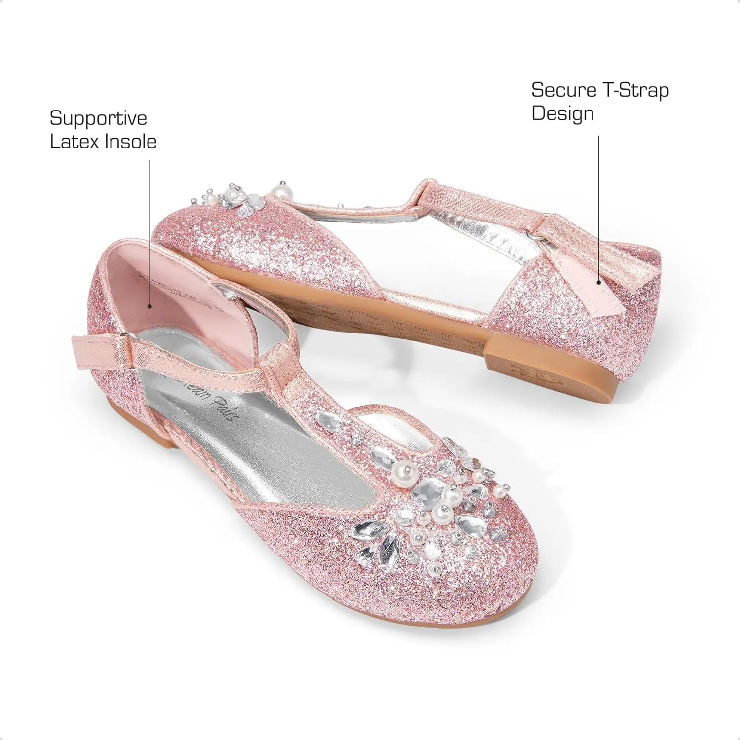 DREAM PAIRS Girls Mary Jane Dress Shoes Pearl T-Strap Party Flower Wedding Princess Flats for Toddler Little Big Kid