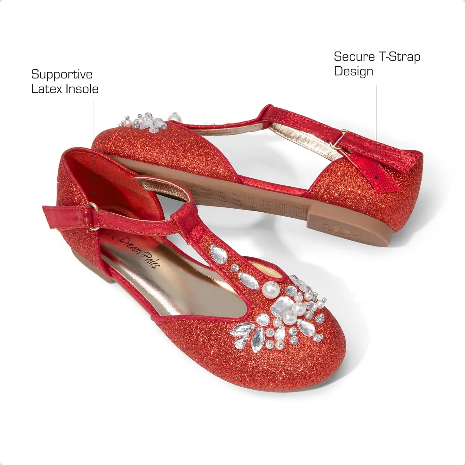 DREAM PAIRS Girls Mary Jane Dress Shoes Pearl T-Strap Party Flower Wedding Princess Flats for Toddler Little Big Kid